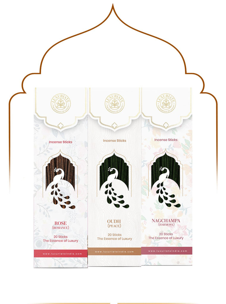 Combo of Rose, Oudh, Nagchampa Incense Sticks - LUXURIATECombo of Rose, Oudh, Nagchampa Incense SticksComboLUXURIATELUXURIATE