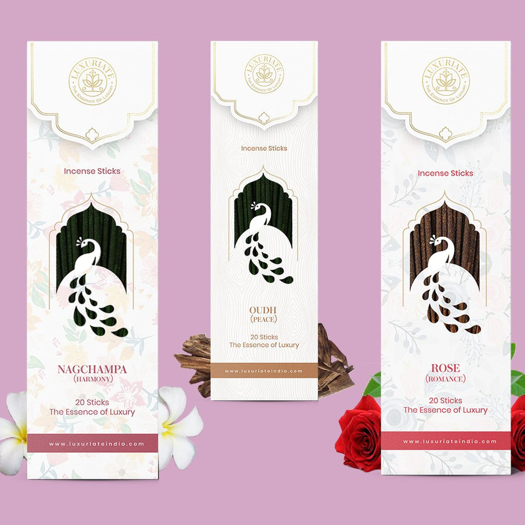 Combo of Rose, Oudh, Nagchampa Incense Sticks - LUXURIATECombo of Rose, Oudh, Nagchampa Incense SticksComboLUXURIATELUXURIATE