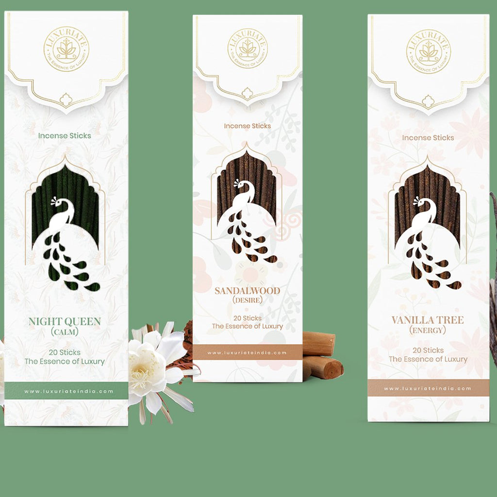 Combo of Sandalwood, Vanilla Tree, Night Queen Incense Sticks - LUXURIATECombo of Sandalwood, Vanilla Tree, Night Queen Incense SticksComboLUXURIATELUXURIATE