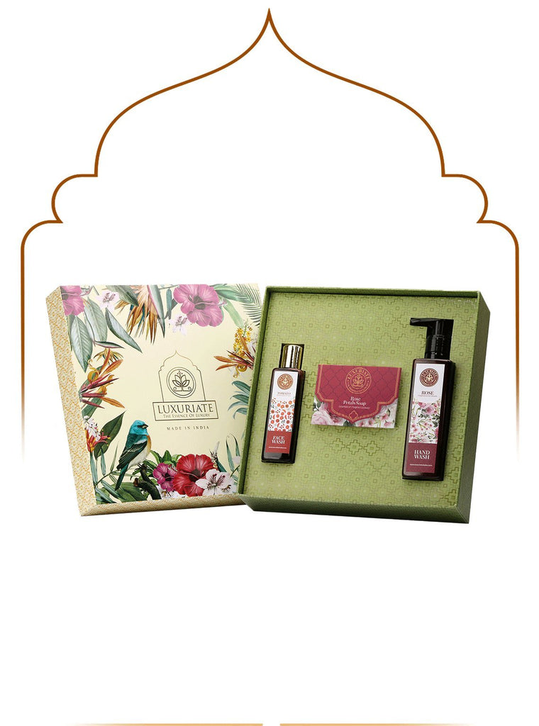 Gift Set - Rose Petal Soap, Rose Hand Wash, and Tomato Face Wash - LUXURIATEGift Set - Rose Petal Soap, Rose Hand Wash, and Tomato Face WashComboLUXURIATELUXURIATE