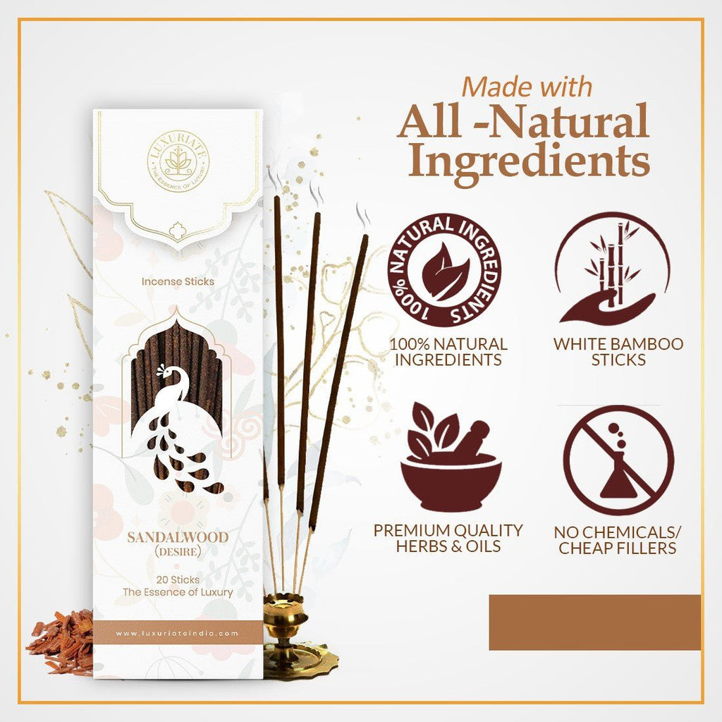 Sandalwood Incense Sticks Pack of 6 - LUXURIATESandalwood Incense Sticks Pack of 6ComboLUXURIATELUXURIATE