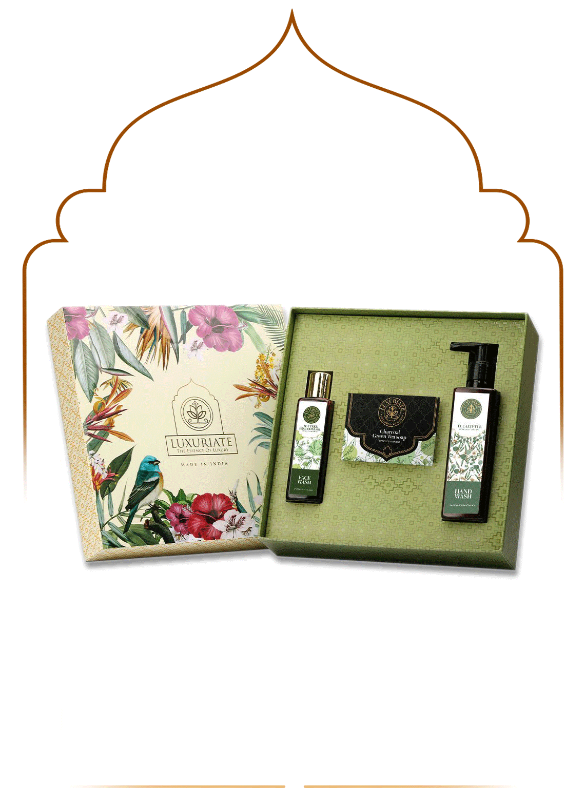 Gift Set - Charcoal Green Tea Soap, Tea Tree Face Wash, and Eucalyptus Hand Wash